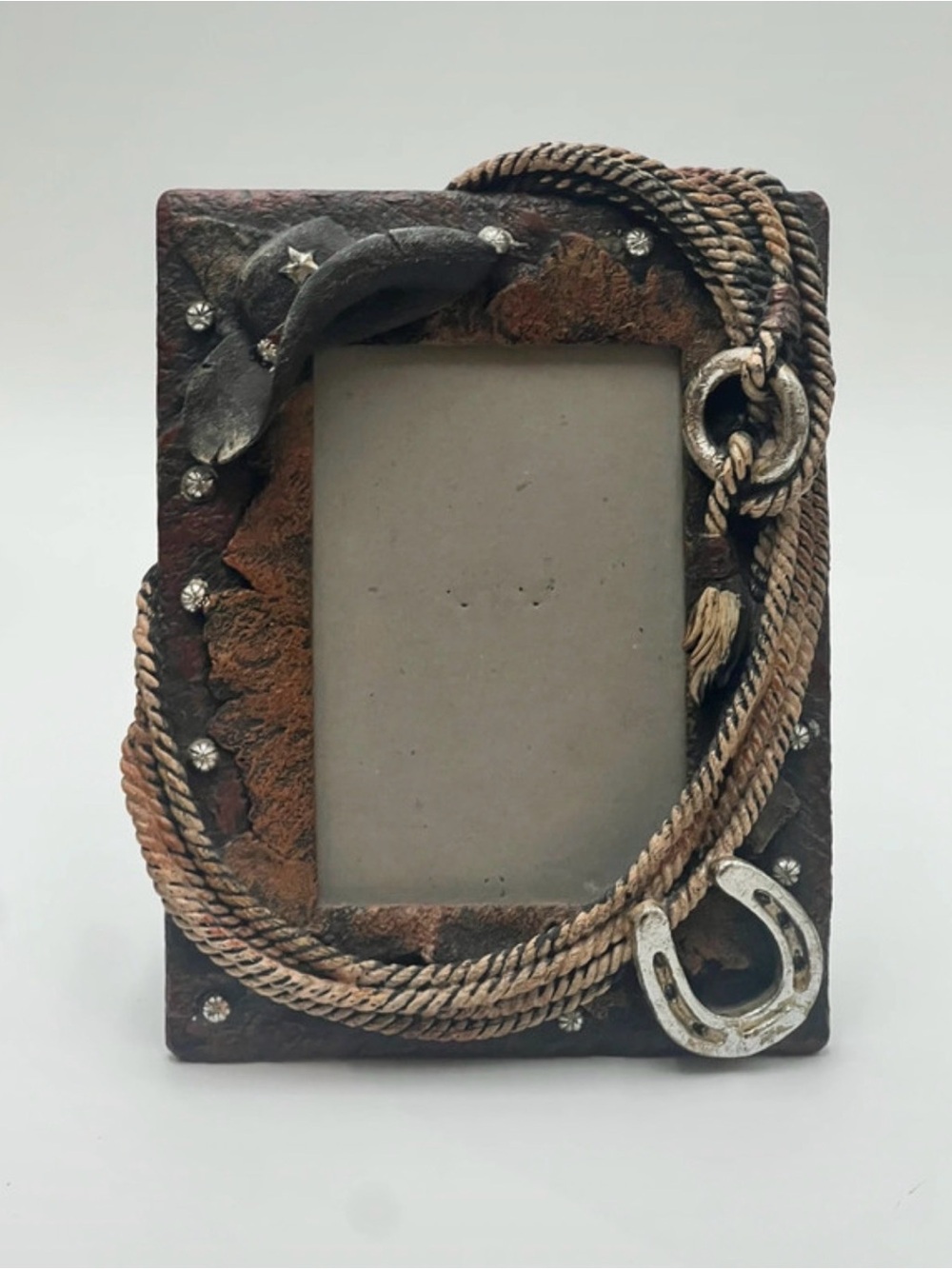 Rustic Western Rope & Horseshoe Photo Frame - Brown